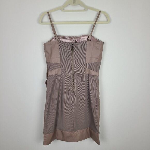 LUCY Paris Taupe Tan Faux Leather Rosette Waist Bodycon Sheath Mini Dress Large - Picture 12 of 17